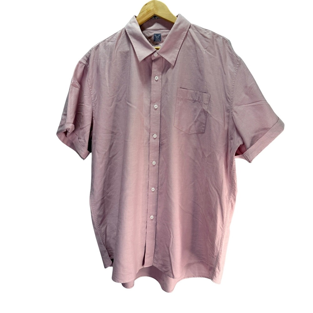 Mens Button Up Shirt 2XL Pink Short Sleeve Oxford Preppy Work Pocket Hipster Top